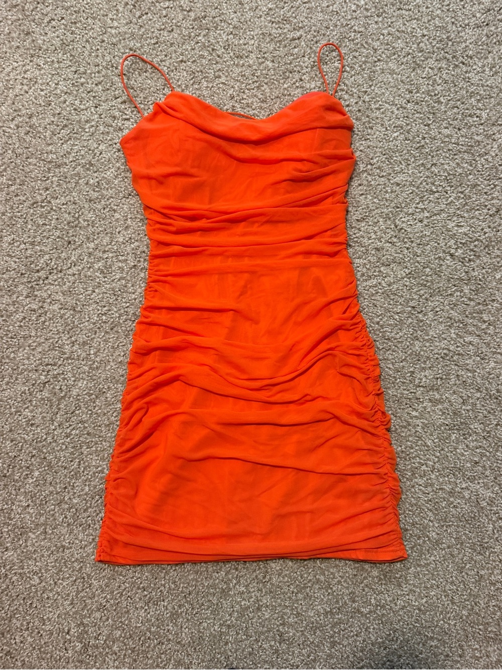 Lovely Day Bright Orange Ruched Slip Mini Dress